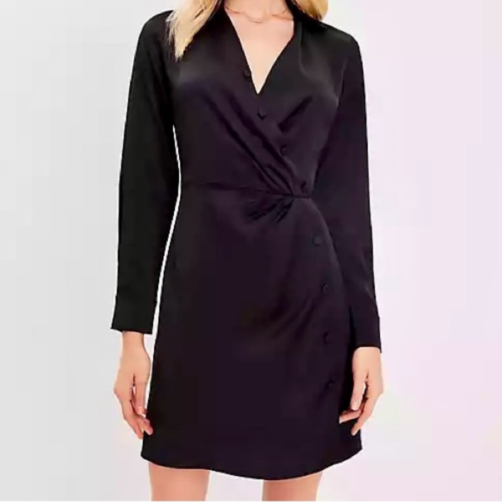 LOFT Black Satin Wrap Dress NWT